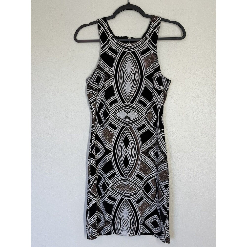 Speechless Art Deco Glitter Bodycon Mini Cocktail Dress Black Gold Geometric 9